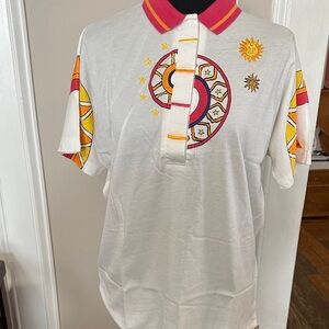 Vintage Le Coq Sportif White Polo with Pink and Orange Accents